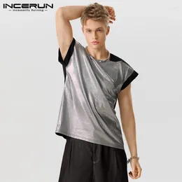 Men's Tank Tops Men Patchwork O-neck Sleeveless Streetwear Shiny Casual Vests Summer 2024 Fashion Sparkling Clothing S-5XL INCERUN