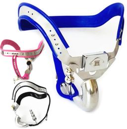 Stainless Steel Male Blue Device Model-T Adjustable Curve Waist Belt Cock Cage with Plug BDSM Sex Toys7660949