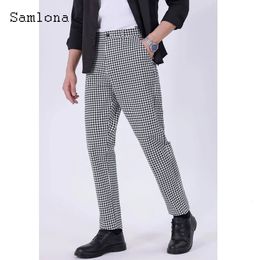 Mens Stand Pocket Elegant Suits Pants European Style Formal Party Trousers Plus Size Fashion Houndstooth Suit 240429