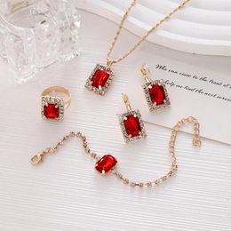 Necklace Earrings Set Rhinestone Bridal Jewelry 2024 Women's Fashion Diamond Ring Bracelet Party Jewellery For Girls