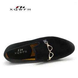 Casual Shoes Handmade Fashion Party Men Dress Gold Buckle Velvet Loafers Wedding Smoking Slipper Men's Flat