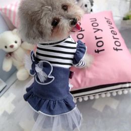 Dog Apparel Dresses For Small Dogs Girl Chihuahua Pet Denim Dress Cute Stripe Tshirt Skirts Lace Tutu Summer Spring Clothe