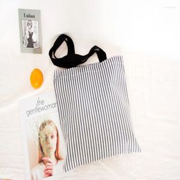 Shopping Bags Striped Bag Reusable Canvas Tote Eco Folding Shopper Large Capacity Simple Travel Shoulder Portable Handbag