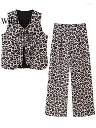 Women's Two Piece Pants Women Fashion Set Printed V-Neck Tank Tops With Bow & Vintage Straight Leg Female Chic Suit