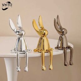 Decorative Objects Figurines Nordic Creative Rabbit Statue for Home Living Room Decoration Kawaii Desk Miniatures Figurines for Interior Love Gift T240505