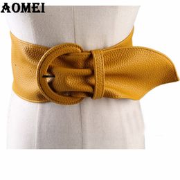 Women Fashion Wide Leather Belts for Dresses Blouse Buckle Ladies Western Trending Design Black Yellow Red Camel Long Belt 211012 243P