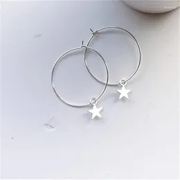 Dangle Earrings Star Hoop Simple Silver Color 30mm Hoops With Small Charm