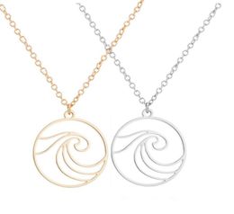Whole 10pclot Big Wave Stainless Steel Pendant Necklace Simple Round Sporty Necklaces Women Girls Men Nautical Memorial Jewel3234406