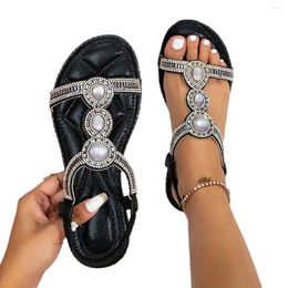 Casual Shoes Summer Women 1.5cm Platform 2cm Wedges Low Heels Sandals Lady Large Size Bling Bohemian Woman Elastic Band Crystal Beach