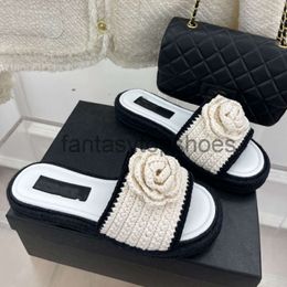 Channeles Designer Women CF Slippers Interlocking camellia Slides Women C Knit woven Sandals Beach Slide Flat platform Ladies mules lambskin Chan nel Flip Flops