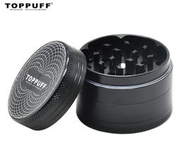 TOPPUFF Aluminium Herb Grinder 50MM 4 Pieces CNC Diamond Teeth Metal Tobacco Grinders Black Spice Crusher Different Pattern On Lid6638009