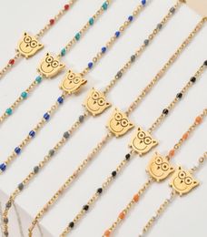 whole 8PCSSet Lots Mixed Boho Enamel Chain Stainless Steel Owl Charm Bracelet For Women Whole Jewellery Femme7432500