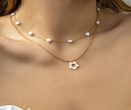 Designer de joias Colar sexy Mulher temperamento simples Flor Dupla Chain Clavicle Chain Imitação criativa Pearl Sweet Cool3915543