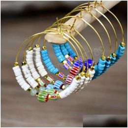 Hoop Huggie Fashion Natural Gem Stone Ear Ring Flat Beaded Earrings For Women Girl Vintage Jewellery Bohemian Round Earring Drop Deli Dhdaz