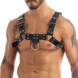 Sheer Top Mens Crop Vest Macho Play Steampunk Sexy Costume Chest Harness Gay Clothing Leather Lingerie Bras Sets 267U
