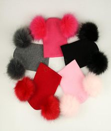 Kids Pom Pom Beaies INS Winter Knitted Hat Warm Wool Hat Skull Beanie detachable Double Fur Ball Children Knit Outdoor Caps LJJA289556218