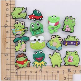 Jewellery Wholesale 100Pcs Pvc Mix Adorable Green Frogs Shoe Charms Children Animals Buckle Decorations For Backpack Button Clog Drop De Dh84G