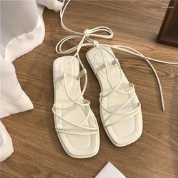 Dress Shoes Sandals Women Summer 2024 Beach Fashion Sexy Flat Casual Cross-Tie Open Toe Fairy Style Narrow Band Black Rome