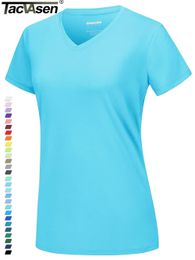 TACVASEN UPF 50 Summer Sun Protection VNeck Tshirts Womens Short Sleeve Breathable Lightweight Quick Dry Shirts Tops 240426