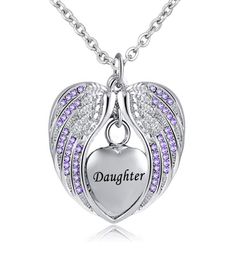 Birthstone Charm pendant Memorial Urn Necklace Stainless Steel Waterproof Angel Wing Keepsake Cremation Jewellery for Daughter7820860