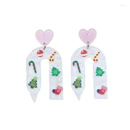 Dangle Earrings Christmas Heart Shaped Study Elk Snowflake Candy Transparent Print Acrylic Decoration