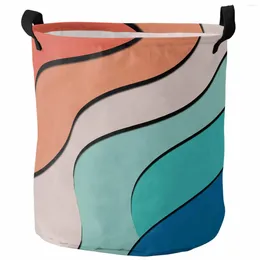 Laundry Bags Line Colour Block Shadow Wave Foldable Dirty Basket Kid's Toy Organiser Waterproof Storage Baskets