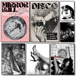 Bar in the 1970s Inspiring Disco Mirror Ball Printing Retro Posters Canvas Painting Wall Art Images Home Bar Club Decorative Gifts J240505