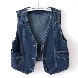 Women's Vests 2024 Spring Autumn Short Denim Vest Jacket Single Breasted Korean Slim Casual Jeans Waistcoat Tops Chaleco Mujer