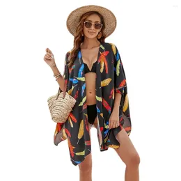 Women's Boho Tops Loose Coverups Beach Swim Bikini Kimono Cardigan Bathing Suit Cover Ups Blouse For Swimwear Resort Wear