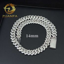 Wholesale Price 14mm 3rows Moissanite Cuban Chain 925 Sterling Silver Iced Out Vvs Men Cuban Link Chain Necklace