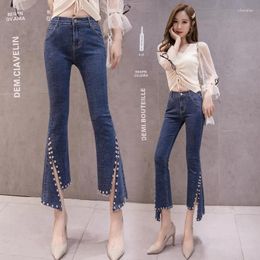 Women's Jeans Real Autumn High Waist Elastic Split Leg Slim And Versatile For Women
