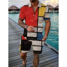 Men's Tracksuits Retro Lapel Casual Shirt Set Fashionable Beach Wear Clothing Summer Sportswear Polo Shorts