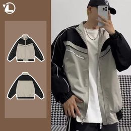 Men's Jackets American Vintage Mens Charge Jacket Unisex Casual Colour Block Coats Loose Couple Stand Collar Patchwork Windbreaker Trend