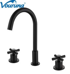 VOURUNA Matte Blacken Deck Mounted Basin Faucet Bathroom Sink Mixer and Cold Tap82963483688301