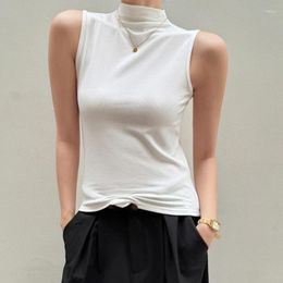Women's Tanks EVNISI Women Short Sleeved Rib Tops With Pearls Pullover Solid Mock Neck Loose T-shirts Knit Sweet Elastic Crop Top 2024