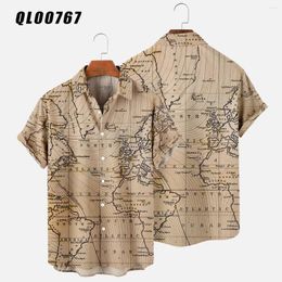 Men's Casual Shirts 2024 Hawaii Summer Beach Slim Fit Shirt Floral Fashion Map 3d Printed Camisa Travel