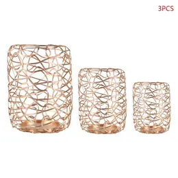 Candle Holders 3 Pcs Iron Wire Geometric Holder Romantic Reusable Candlestick Ornaments