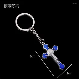 Keychains Jesus Blue Cross Keychain Gift Classic Mixed Colour Key Chain Men's Jewellery Car Key.5X3CM