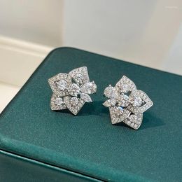 Stud Earrings Pure 925 Sterling Silver Summer High Quality Jewellery Ladies All Stone Sweet Flowers Shiny Exquisite Earring