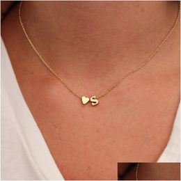 Pendant Necklaces Fashion Tiny Heart Dainty Initial Necklace Gold Sier Color Letter Name Choker For Women Jewelry Gift Drop Delivery P Otfhj