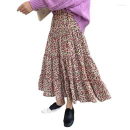 Skirts Plus Size Floral Print Vintage 2024 High Waist Pleated Maxi Skirt Elegant Female Bottom Bohemia Cotton 5XL 6XL