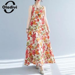 Casual Dresses Fashion Print Sleeveless Bohemian Long Dress 2024 Summer Boho Beach Wear Vintage Ladies Oversize Tunic Robe 8609