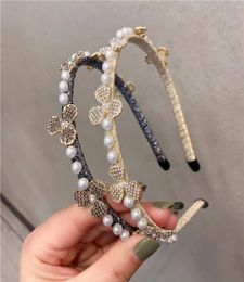 Birthday Gift Fashion Rhinestone Floral Women Headbands Designer Pearl Hair Band for Lady Wedding Bride Alloy Hairband1493470