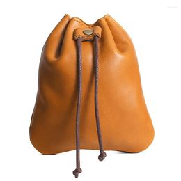 Storage Bags Leather Drawstring Pouch Mini Cute Coin Purse Cowhide Belt Bag Retro Style Clutch Wallet