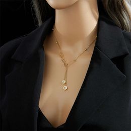 Yellow Gold Roman Necklace for Women Luxury Designer Fashion Zircon Long Pendant Necklaces Girls Jewellery Gift Hofk