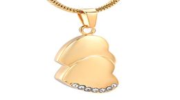 LKJ12447 Double Hearts Gold Colour Stainless Steel Cremation Jewellery Funeral Urn Ash Holder Keepsake Jewellery Engravable Pet Urn Nec6495012