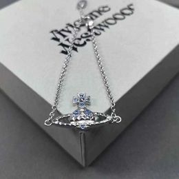 Designer Brand Rivet Bracelet Womens Personality Style Trendy Versatile Classic Diamond Blue Flat Saturn