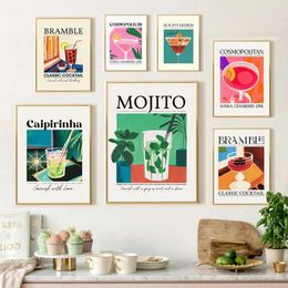 Retro Cocktail Poster Fruit Juice Alcoholic Beverage Mojito Bramble Wall Art Canvas Painting Image for Bar Kitchen Home Decoration J240505