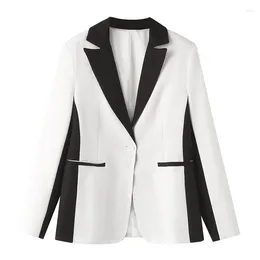 Women's Suits Fashion Patchwork Contrast Colour Suit Jacket Notched Collar Single Button Long Sleeve Spring Autumn Women Casual Blazers Coat