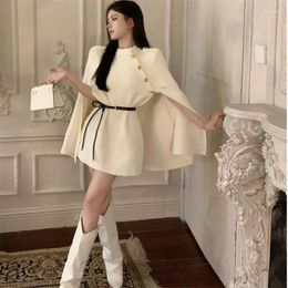 Women's Jackets Korean Chic Fall Winter Woollen Cape Coat Cloak Women Fashion Half Turtleneck Black Apricot Jacket Shawl Button Belted